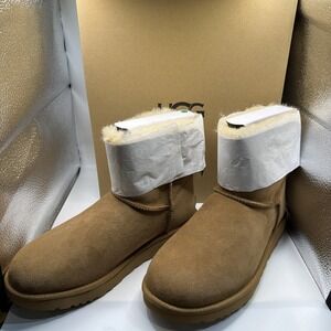 Authentic New UGG Women's Mini Bailey Bow II Chestnut Soft Ankle Boots Size 11